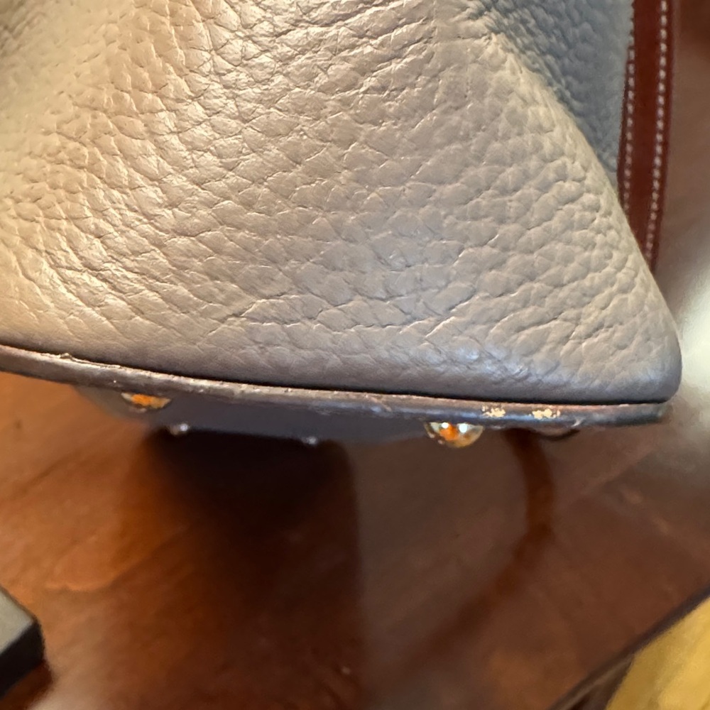 Dooney & Bourke Grey Pebble Grain Leather Tote brown straps w/zipper - Picture 13 of 14